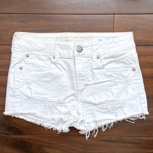 American Eagle White Hi-Rise Shortie Denim Shorts
